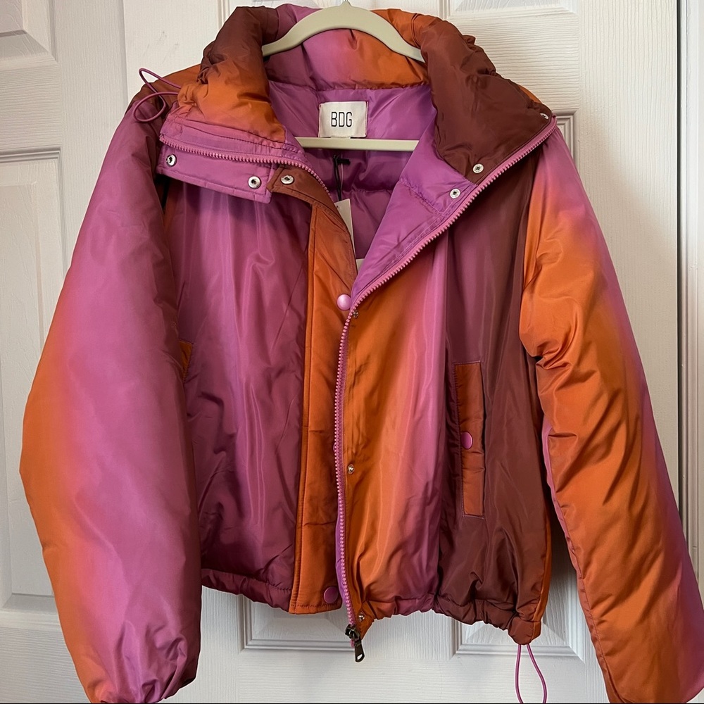 M - Multicolor Funnel Neck Lightweight Puffer Jacket